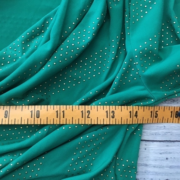 Green Drape neck Top with Gold Accents - Picture 7 of 8